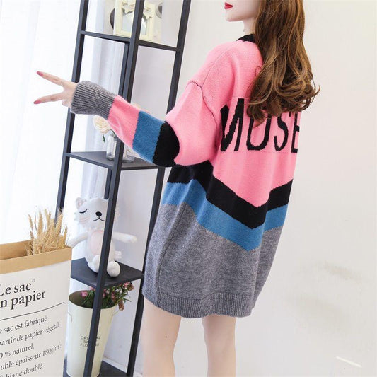 Autumn and Winter Fashion Casual Sweater Mid-length Loose Maternity Dress Letter Pattern Female Top