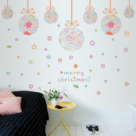 Christmas wall stickers colored hanging balls shopping malls glass door windows decorative stickers