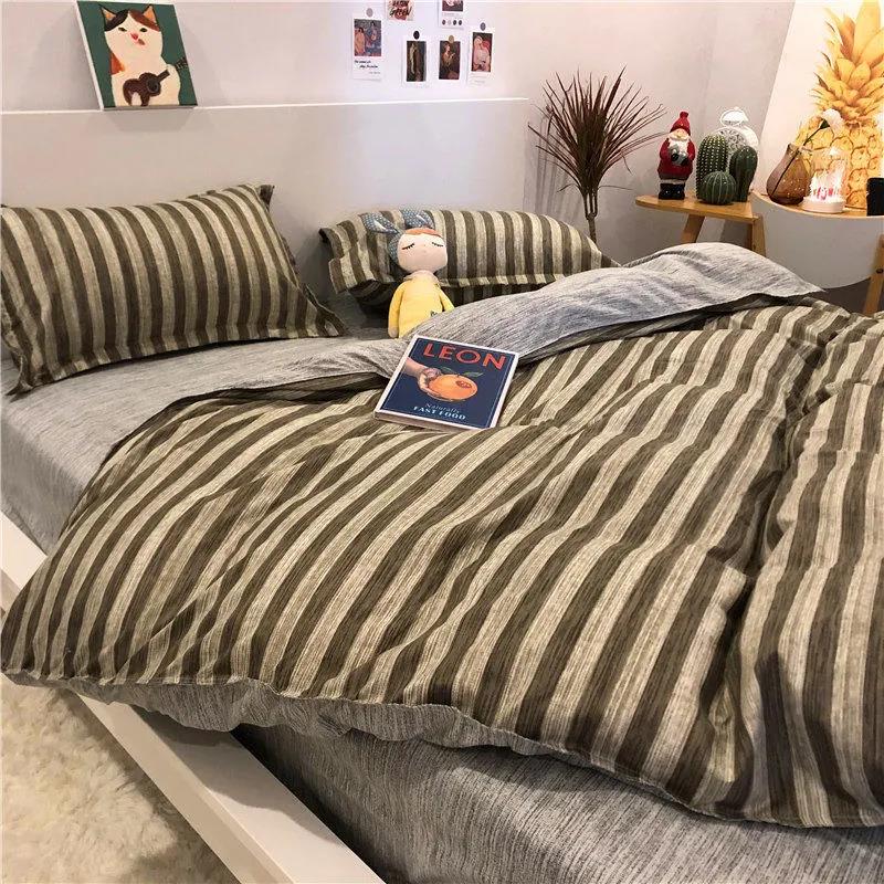 Washed Cotton Four-piece Set Korean Version Plaid Printed Quilt Cover Single Double Dormitory Four-piece Double Bed Bedding