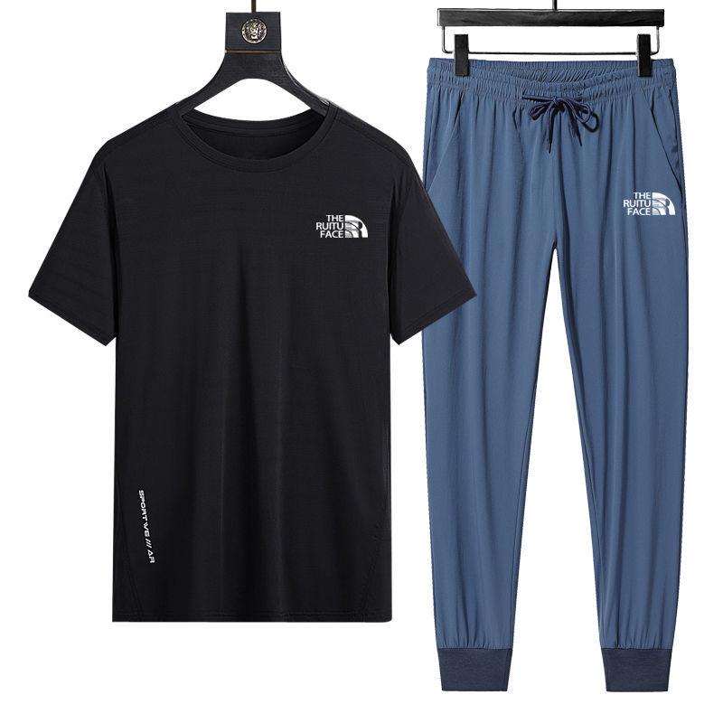 Summer New Ice Silk Suit Men's Quick-drying Short-sleeved Two-piece Handsome Casual Sports Clothes