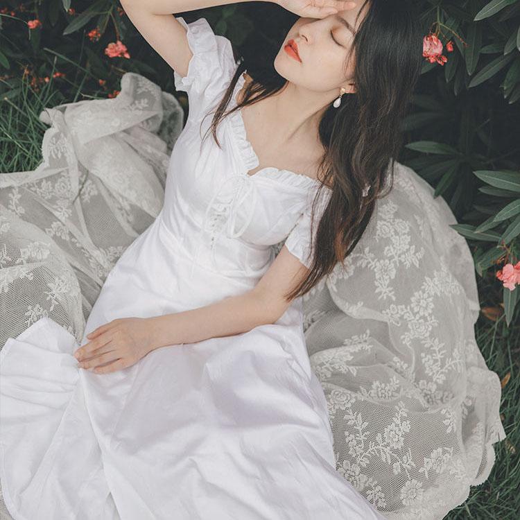 Female Vintage Little Fresh Holiday Dress Gentle Elegant Fairy Party Dress Slim High Waist Sweet Summer Dress