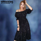 Dress Summer Women Stars Printed Off Shoulder Slim Black Dresses Girl Schoolgirl Kawaii Sweet Casual