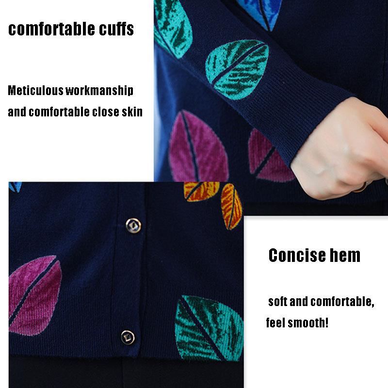 3D Leaf Printed Cardigan Women High-end Plus Size Cardigan  Short Knitted Jacket Wool Cardigan  Outer Wear