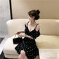 Female Summer Vintage Simple Elegant Wave Point Dress Sling Short Graceful Slim Party Dress