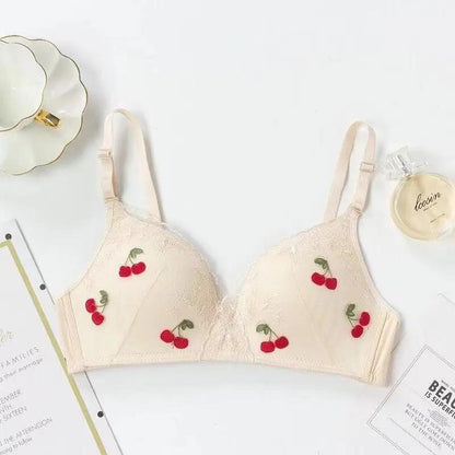 Korean Version Without Steel Ring Gathered Anti-sagging Upper Collection Side Milk Fruit Embroidered Women's Underwear Bra