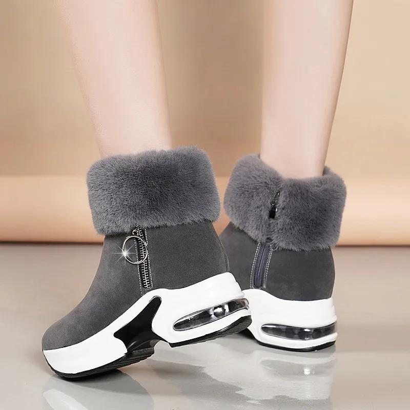 Women's Winter Plush Thick Bottom Short Boots Large Size Rabbit Hair Snow Boots Female Winter Warm Cotton Boots
