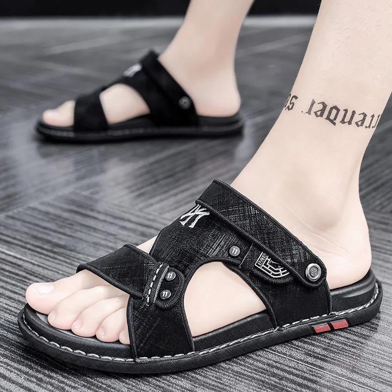 Men's Sandals While Driving Summer Waterproof Beach Shoes Trendy Dual-purpose Men's Leather Sandals