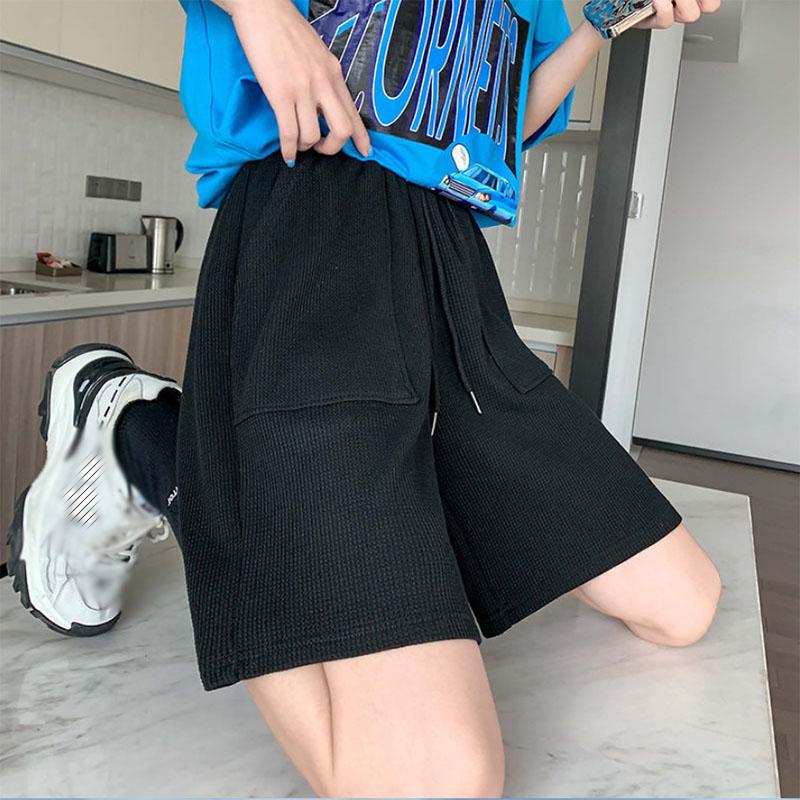Summer Waist Drawstring Shorts Women's Thin High-waisted Loose and Thin Sports Casual Wide-leg Five-point Shorts Women