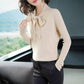 Pofulove Bow Top Women's Solid Color Loose Long-sleeved Bottoming Sweater Autumn Winter Thin Tops
