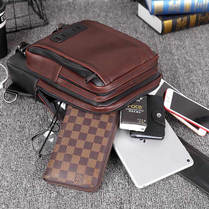 Chest Bag Men's Brown Multi-layer Zipper Large Capacity Messenger Bag Outdoor Sports Shoulder Bag