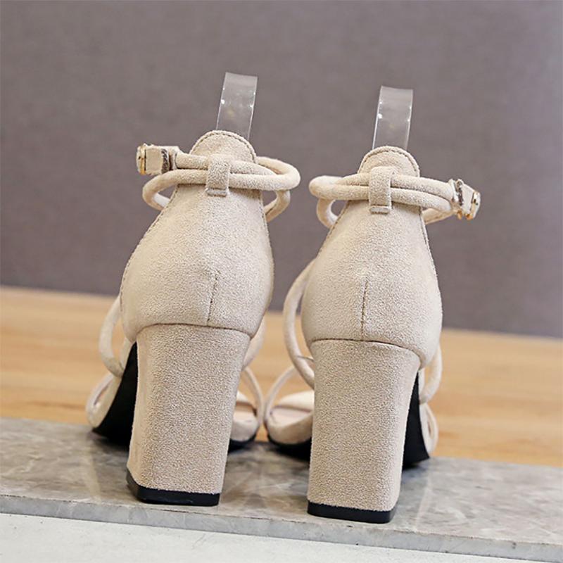 Women's Summer Sandals Mid-heel Chunky Heel Buckle High Heels Korean Style All-match Strapped Roman Sandals