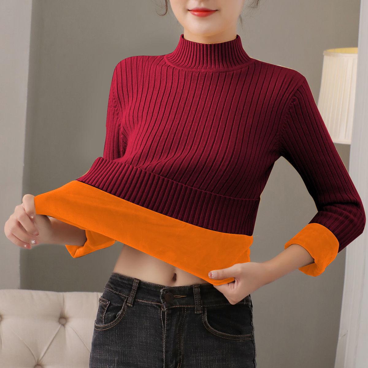 High-quality Semi-turtleneck Sweater Ladies Winter Plus Velvet Thick Warm Inner Base Sweater
