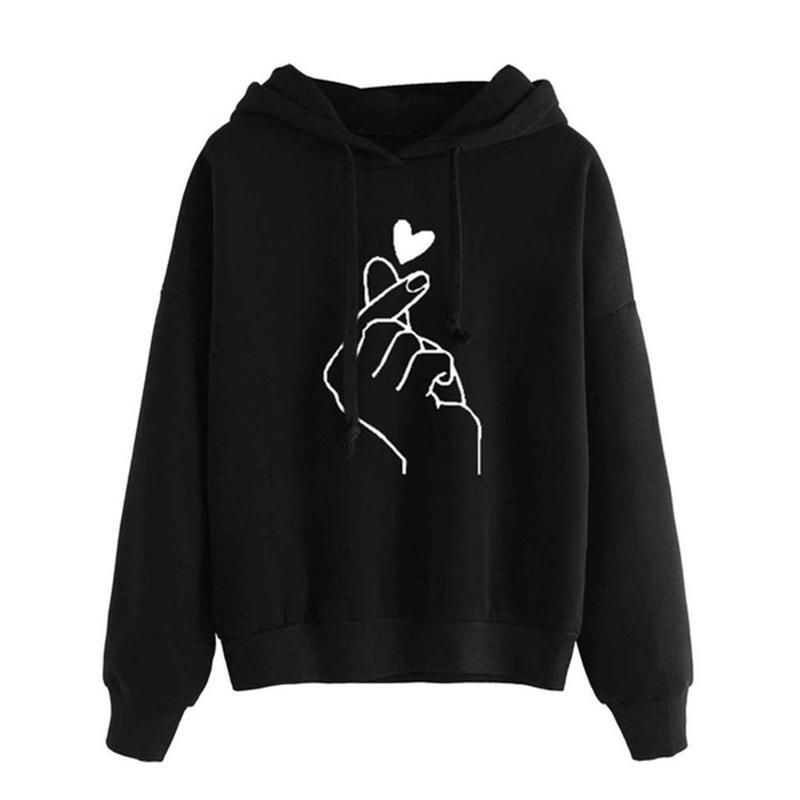 Hoodes Women's Sweatshirts Autumn Winter Women Printed Long Sleeve Solid Hoodie Finger Heart Hooded Pullover Tops Hoodies Coat