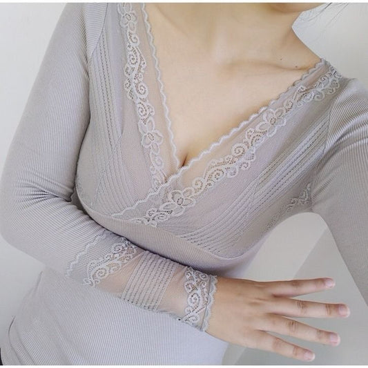 Autumn and Winter Thermal Underwear Women's Constant Temperature Nude Clothing Heating Suit Lace Bottoming Shirt