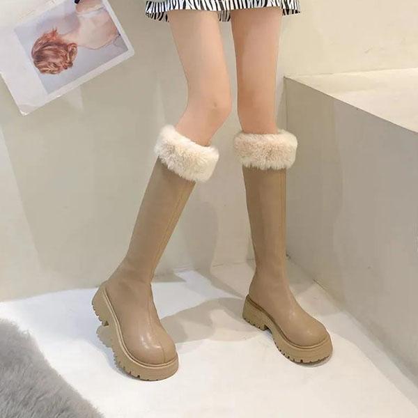 Winter Women's Thick-soled Long Snow Boots Plush Warm Plus Size Solid Color Non Slip Martin Boots