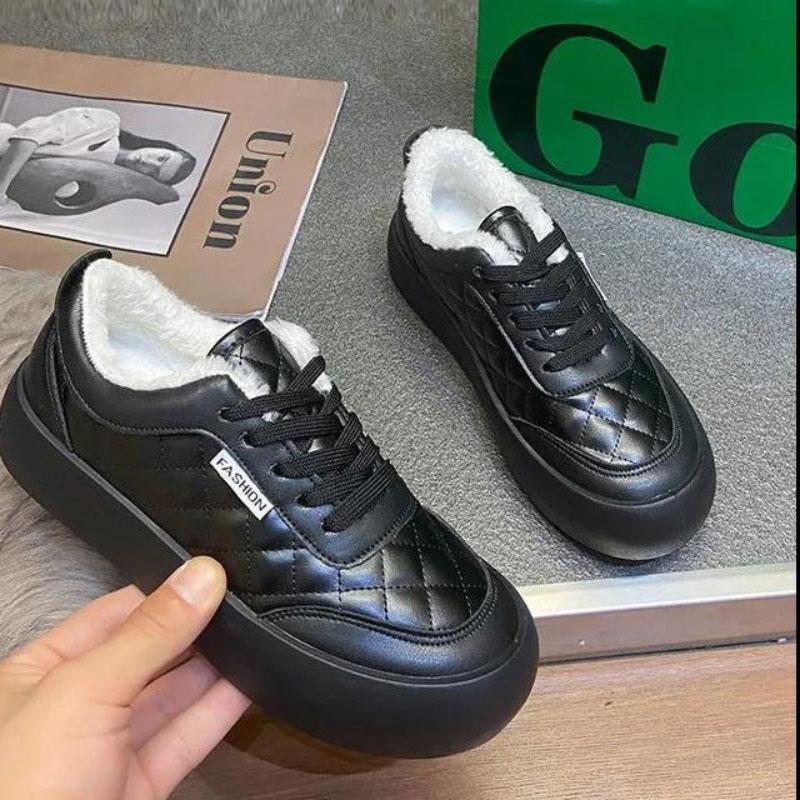 Plus Velvet Thick White Shoes Women Winter Canvas Shoes All-match Warm and Comfortable Flat Shoes