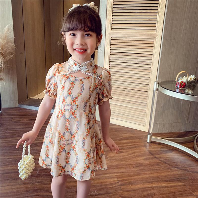 Girls' Dresses Summer Dresses Children's Western Style Chinese Style Improved Cheongsam Skirts Chiffon Skirts for Little Girls
