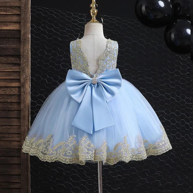 Children's Dress Skirt Girl Baby Lace Bow Dress Temperament Sleeveless Open Back Lace Plaid Skirt Tutu Skirt Waist A-line Skirt