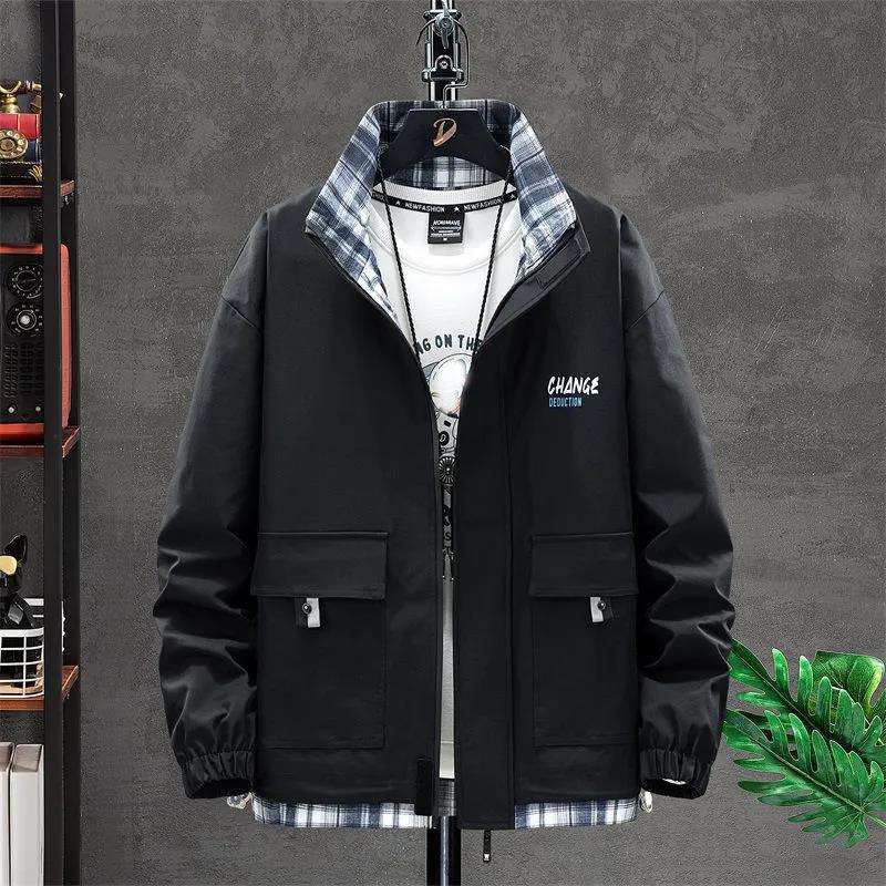 M-8XL Spring Stand Collar Jacket Men Casual Loose Coat Solid Color Comfortable Top Regular