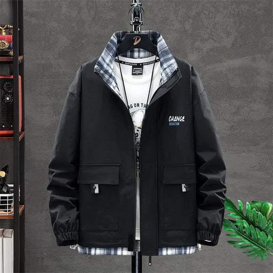 M-8XL Spring Stand Collar Jacket Men Casual Loose Coat Solid Color Comfortable Top Regular