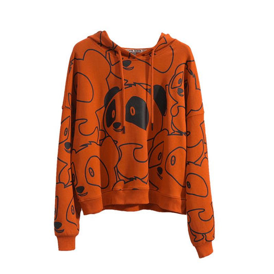 Cartoon Print Hooded Sweater Pure Cotton Loose Long Sleeve Top Fashion Age Reduction Jacket