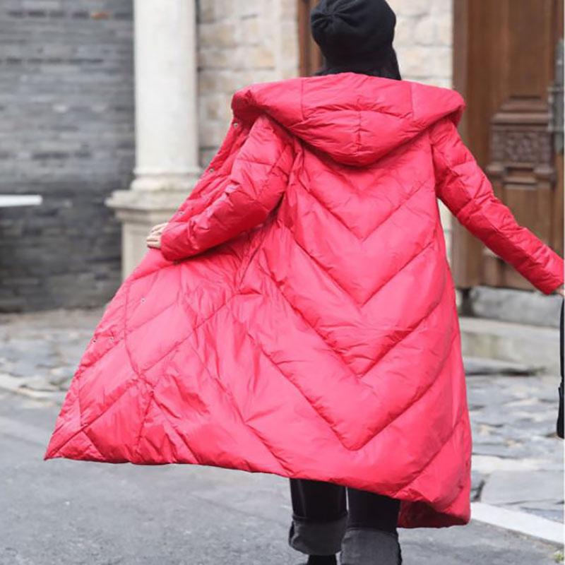 Long Down Jacket Winter Women's Art and Leisure Loose Hooded Jacket Large Size Thickened Warmth and Long Over-the-knee Jacket