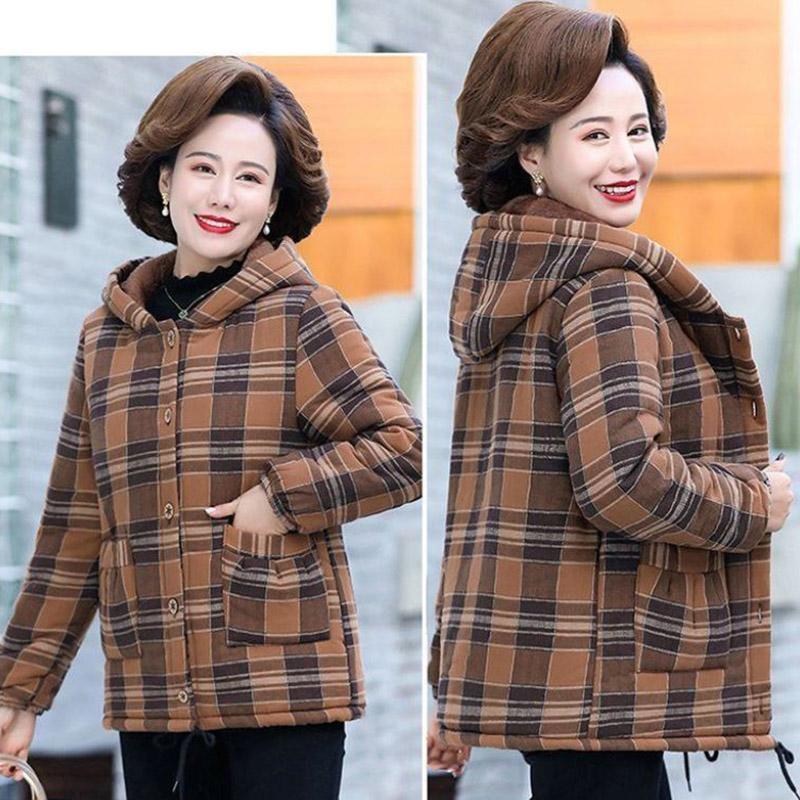 Winter Women's Padded Jacket Chinese Printing Hooded Down Jacket Plus Velvet Padded Short Padded Jacket