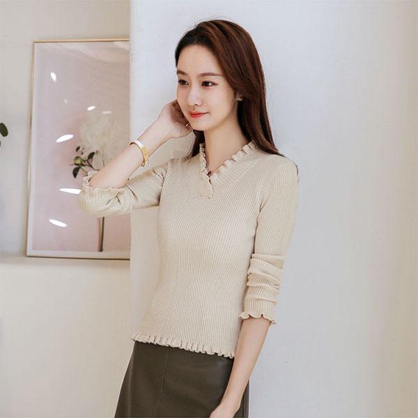 Autumn and Winter Solid Color V-neck Sweater Short Women's Small Slim Knit Sweater Women