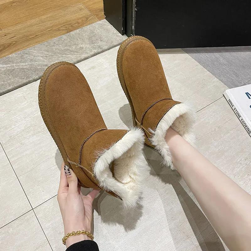 Snow Boots Women's Mid-tube Boots Thickened Snow Cotton Shoes Winter Warm and Velvet Bread Shoes