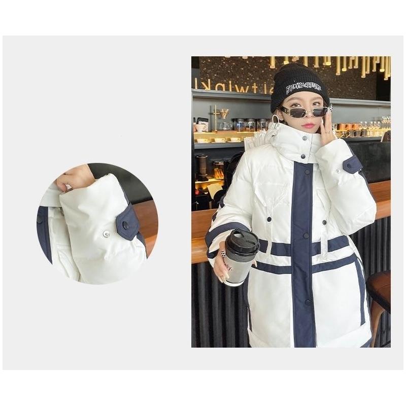 Men's and Women's Down Jackets Wear Color-blocking Loose Mid-length Design Coat