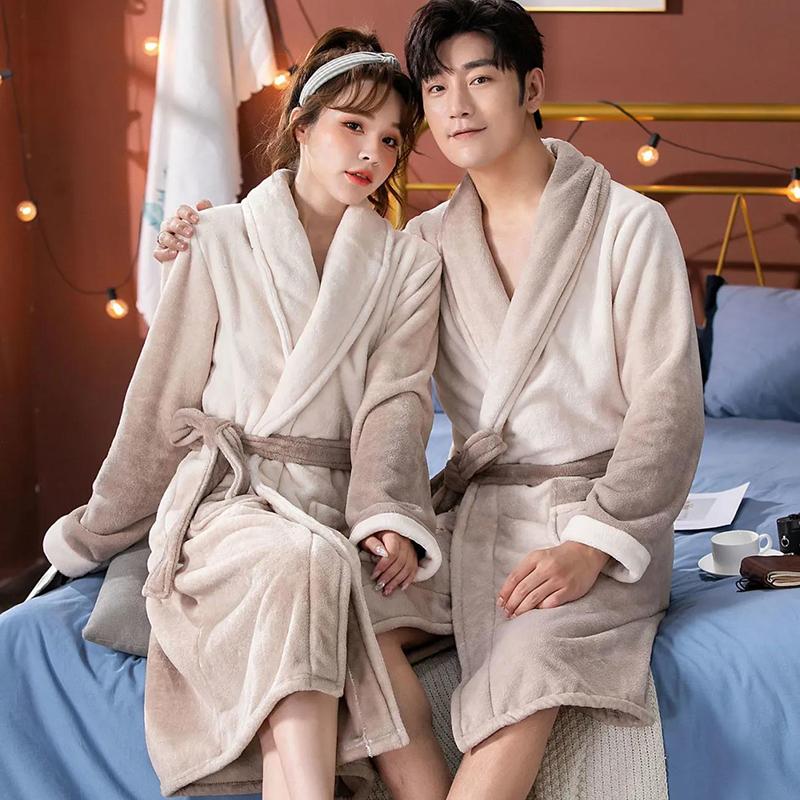 Suit Collar Couples Home Clothes Ladies Winter Thick Warm Pajamas Men Quick-drying Bathrobe Robe Coat Long