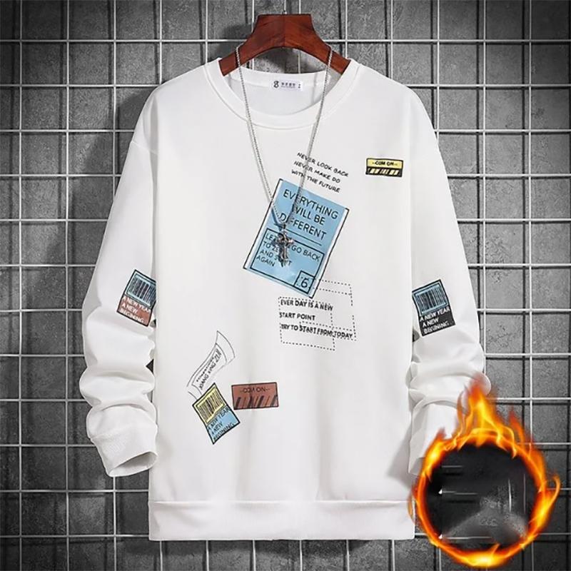 Men's Sweater Plus Velvet Autumn and Winter Trend Loose Round Neck Jacket Long-sleeved Pullover