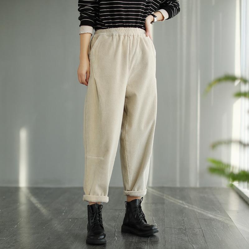 Casual Corduroy Harem Pants, Women's Tapered Pants, Elastic Waist Corduroy Pants, Womens Oversized Trousers, Women's Baggy Pants