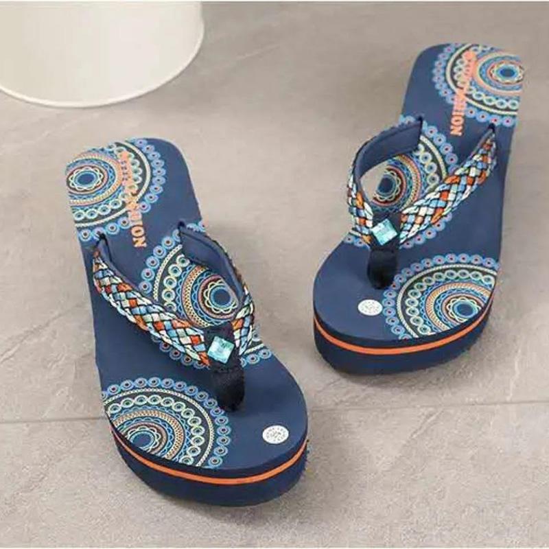 Sandals Women Vietnamese Women's Word Slippers Women Summer Thick-soled Slope Heel Slippers Non-slip Women Beach Shoes