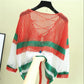 Loose Ice Silk Sunscreen Tops Thin Hollow Knitted Blouses Women's Casual Tops Personality Hollow Color Matching Sweet Pullovers