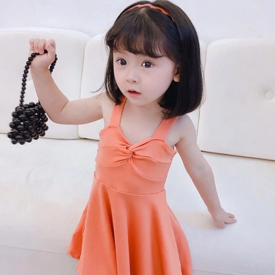 Children Dress Girls Summer Suspender Skirt Dress Korean Princess Dress with Flashing Solid Color Tube Top A-line Dress