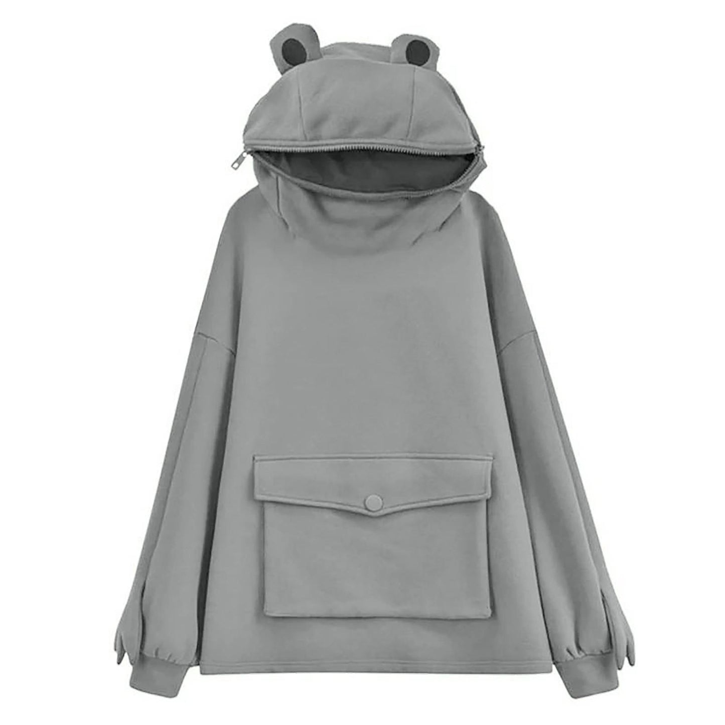 Women's Sweatershirt Zipper 3D Pocket Cute Frog Design Pullover Sweater Coat