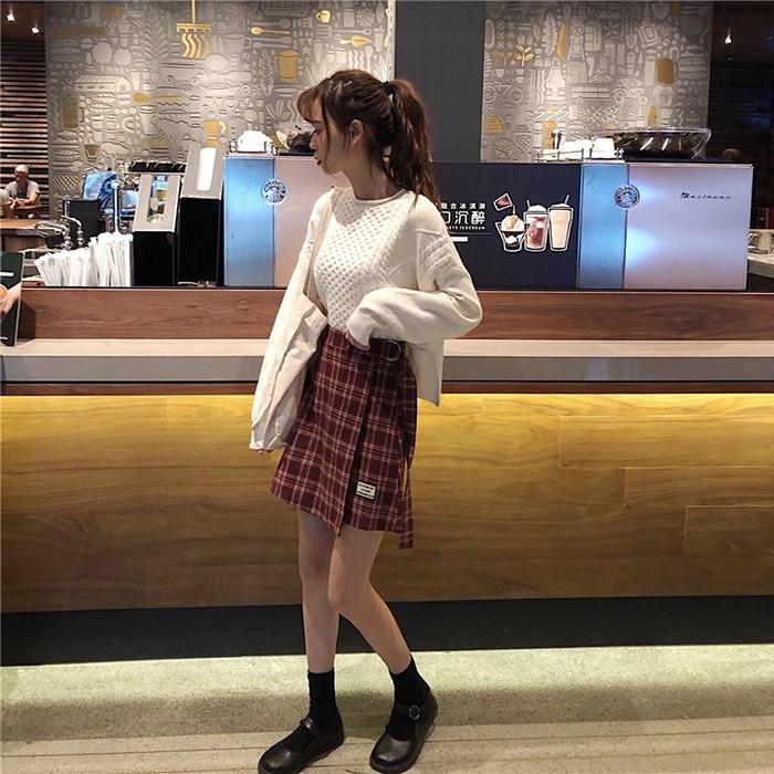Summer Women Irregular Skirt High Waist Sexy Thin Plaid Skirt Anti-light Mini A-line Bag Hip Skirt