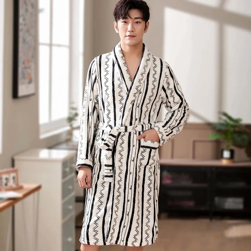 Suit Collar Men Home Clothes Winter Warm Pajamas Quick-drying Bathrobe Robe Coat Long