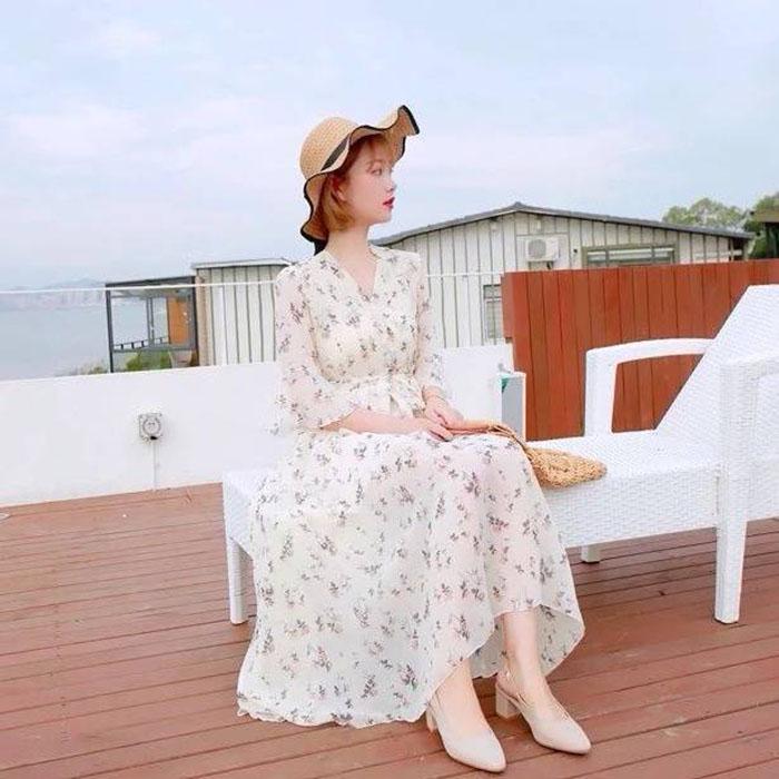 Pofulove Plus Size Women Summer Floral Chiffon Dress Slim Short Dress Over The Knee Sexy Dress