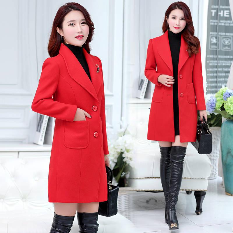 Women's Woolen Coat Female Mid-Long Jacket Women's Popular Woolen Coat Ladies Overcoat Plus Size 6XL