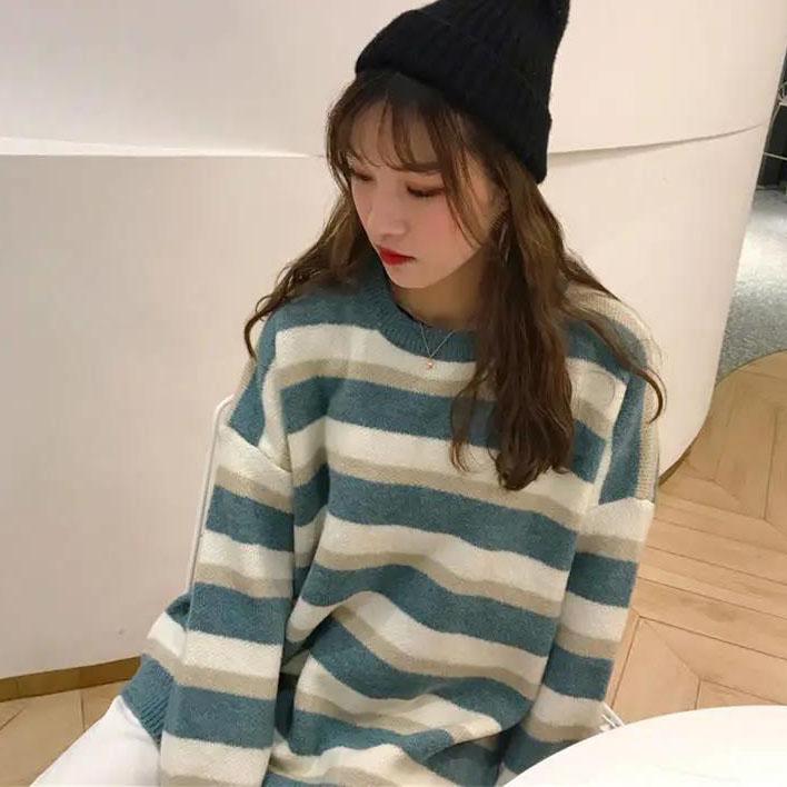 Women's Large Size Round Collar Sweater Loose Autumn Winter Versatile Long Sleeve Short Pullover Casual Knitted Bottom Sweater