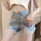 WTEMPO Net Red High Waisted Breasted Denim Shorts Female Summer Retro Slim Thin Hole Sexy Pants Tide
