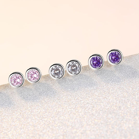 Cubic Zirconia Earrings Round Stud Earrings Multi-colored Zircon Earrings for Women Diamond Earrings