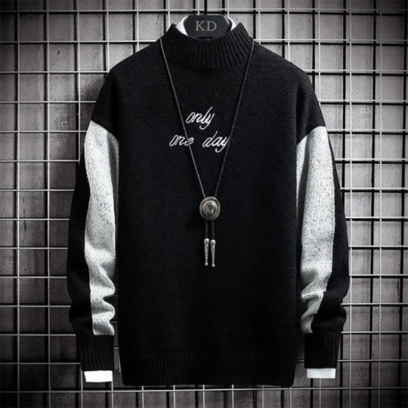 Half Turtleneck Sweater Men Thicken Trendy Warm Tops Wool Loose Fashion Sweater Men