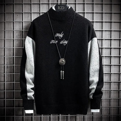 Half Turtleneck Sweater Men Thicken Trendy Warm Tops Wool Loose Fashion Sweater Men