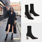 Thick -Heeled High -Heeled Boots Women 'S Wild Black Pointed Toe Boots Stretch -Knit Medium Tube Martin Boots