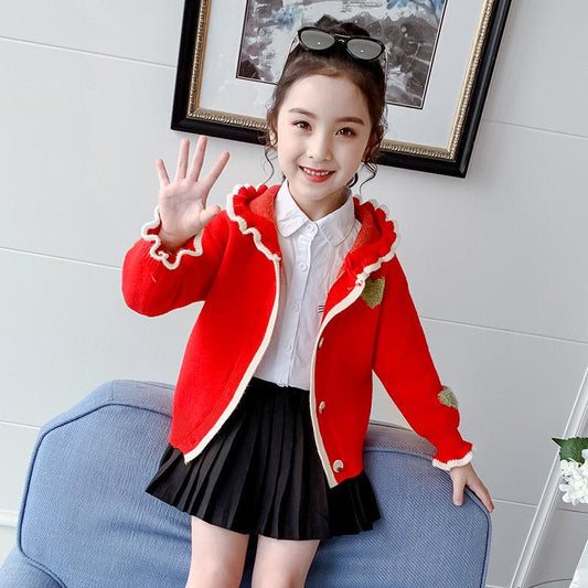 Little Girl Cardigan Sweater Korean Fashion Children's Hooded Sweater Coat