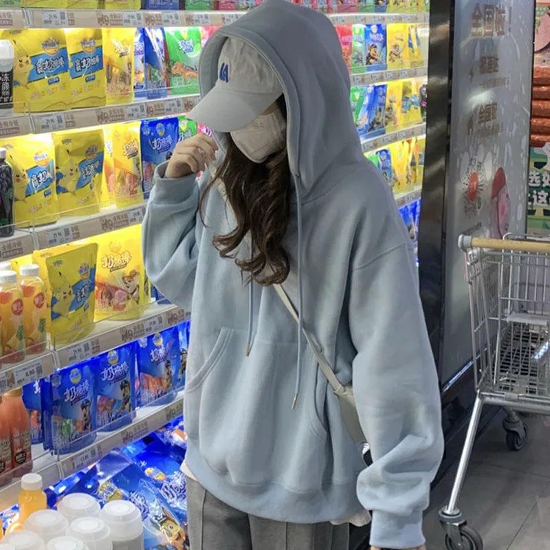 Women's Spring and Summer Oversize Hooded Sweater Large Pocket Coat Korean Style Loose and Lazy Top
