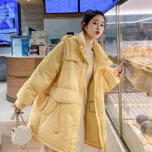 Mid-length Down Jacket Women's Winter Women's Hooded Stand-up Collar Loose Thick Bread Coat Jacket Winter Warmth Thick Cotton Jacket